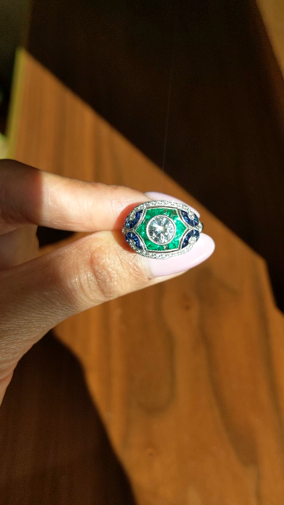 1.80&nbsp;Ct.Tw.Total Carat Weight Natural Diamond, Blue Sapphire and Emerald Pave Ring, Platinum 950 Size Video