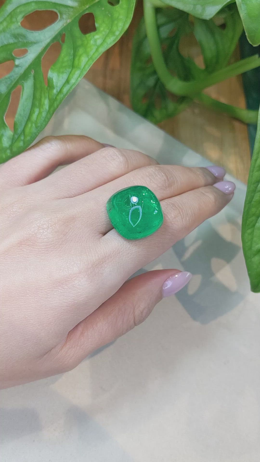45.96 Ct. Cabochon Emerald from Colombia Size Video