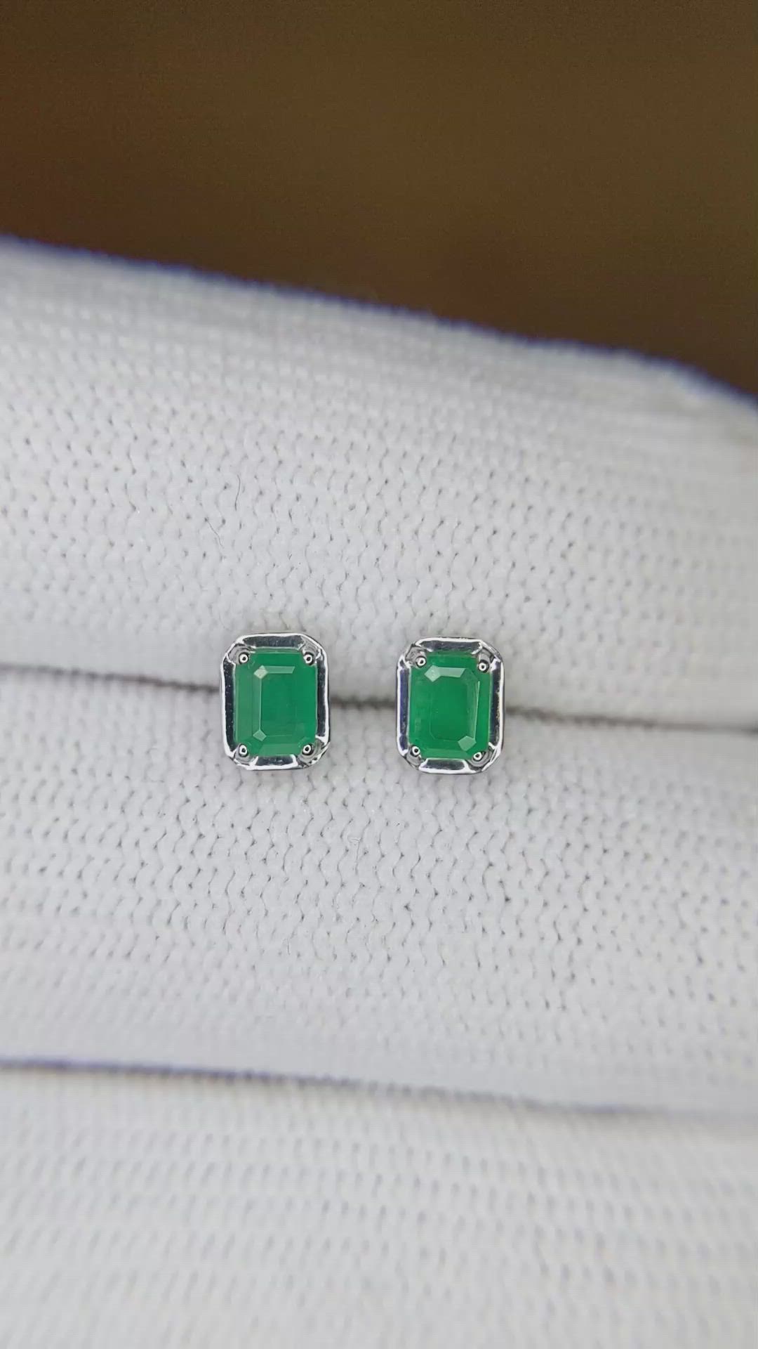 0.40 Ct.Tw.Total Carat Weight Emerald Studs Earrings, 14K White Gold Size Video