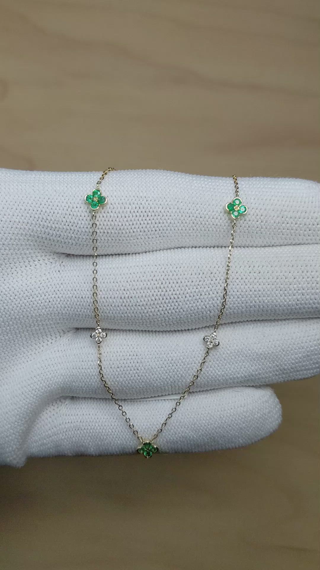0.30 Ct. Emerald and Natural Diamond Bezel Necklace, 14K Yellow Gold Size Video
