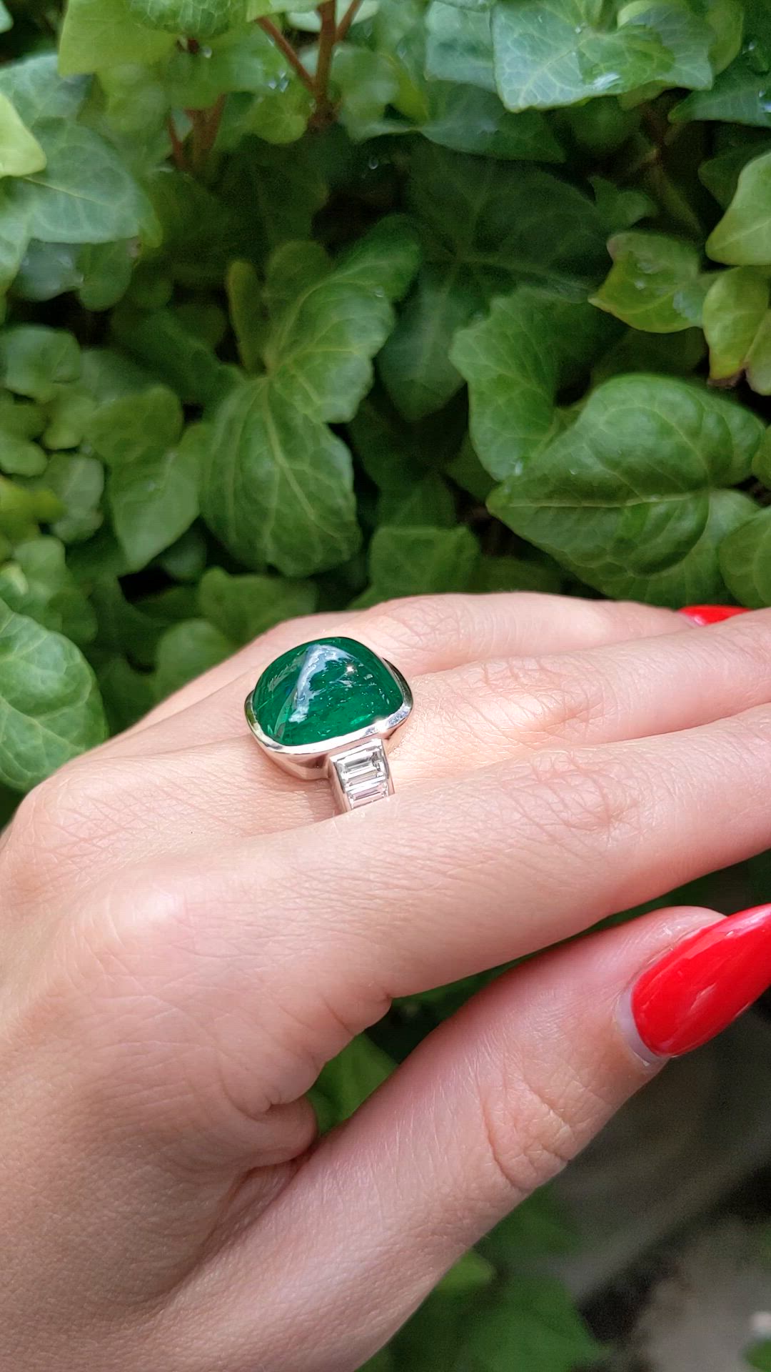 14.47 Ct. Emerald Natural Diamond Pave Ring, Platinum 950 Size Video