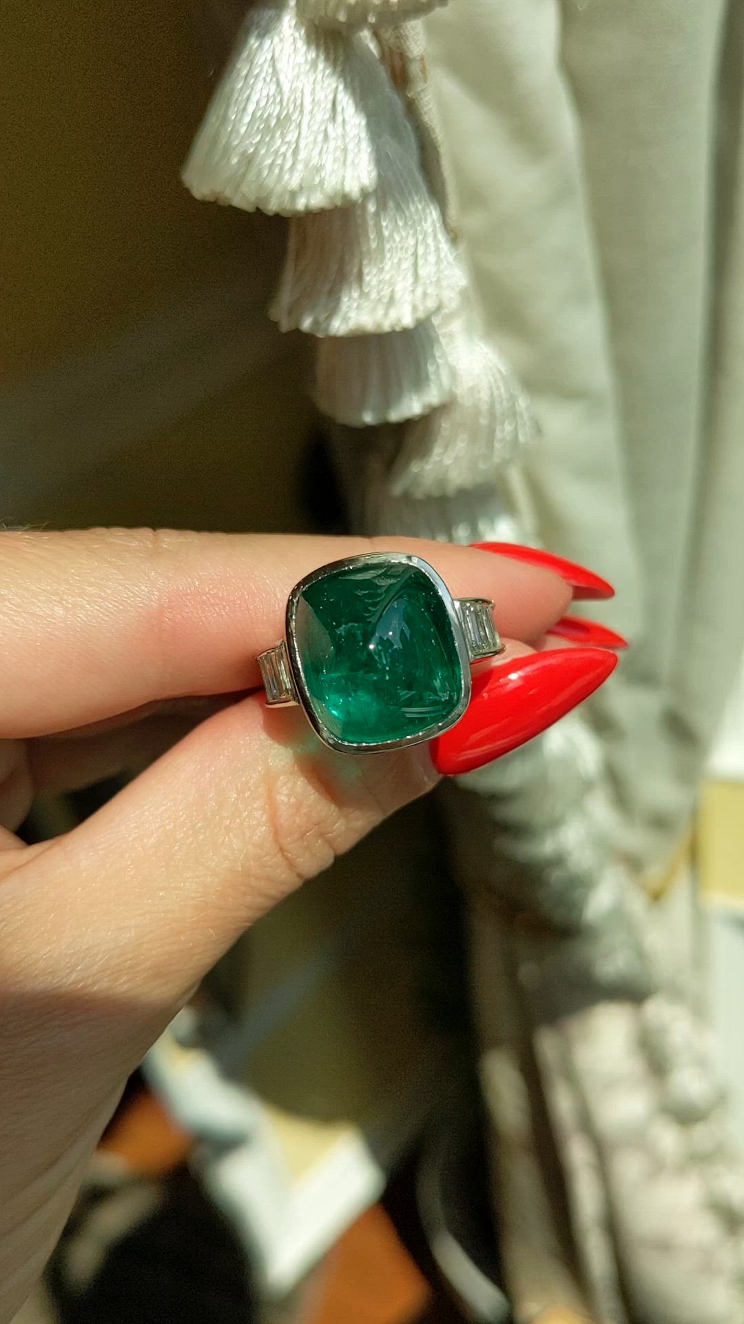 14.47 Ct. Emerald Natural Diamond Pave Ring, Platinum 950 Size Video