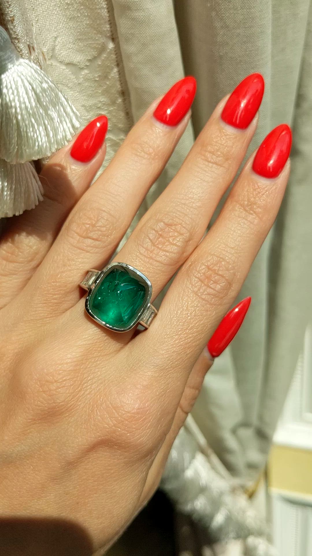 14.47 Ct. Emerald Natural Diamond Pave Ring, Platinum 950 Size Video