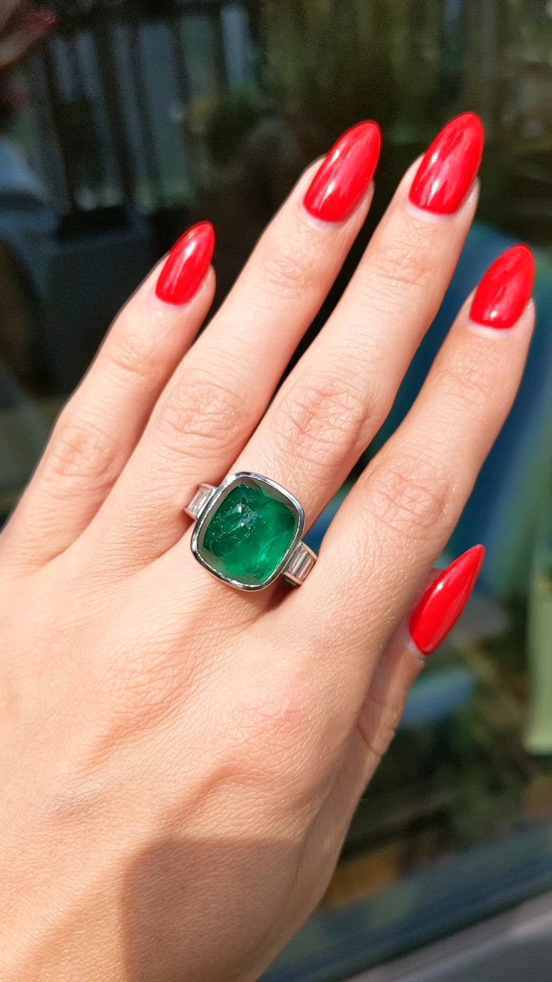 14.47 Ct. Emerald Natural Diamond Pave Ring, Platinum 950 Size Video