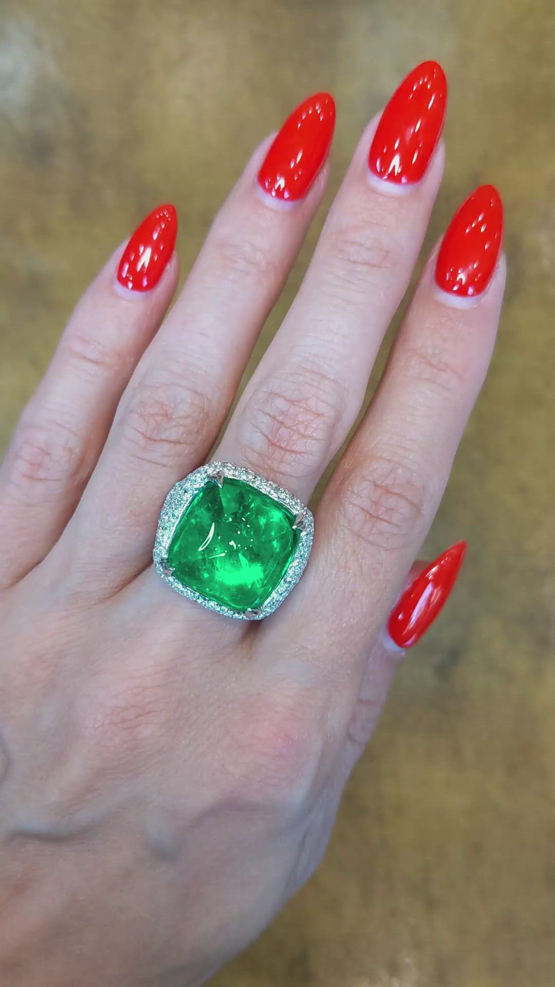 14.05 Ct. Emerald Natural Diamond Pave Ring, 18K White Gold Size Video