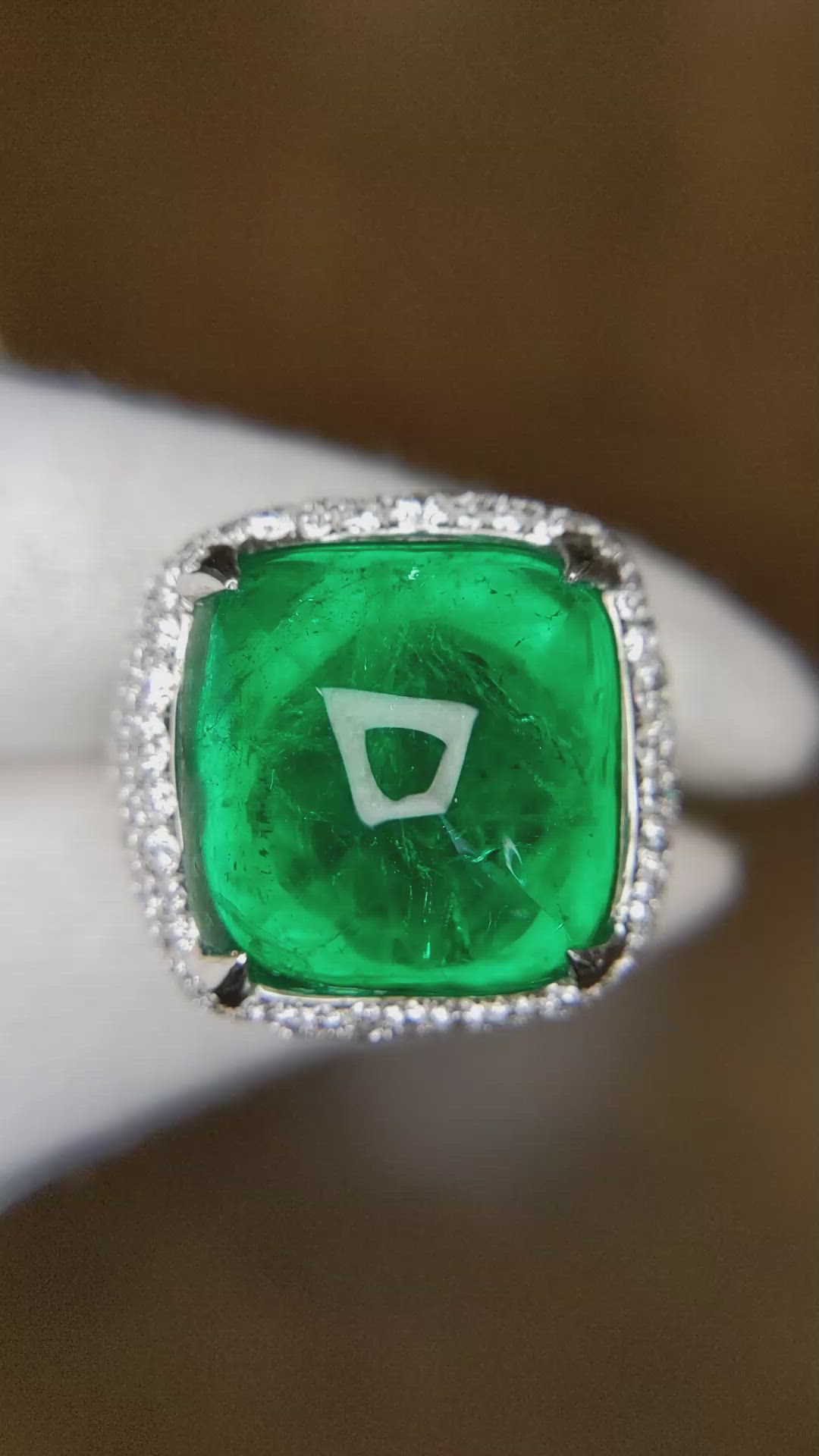 14.05 Ct. Emerald Natural Diamond Pave Ring, 18K White Gold Size Video