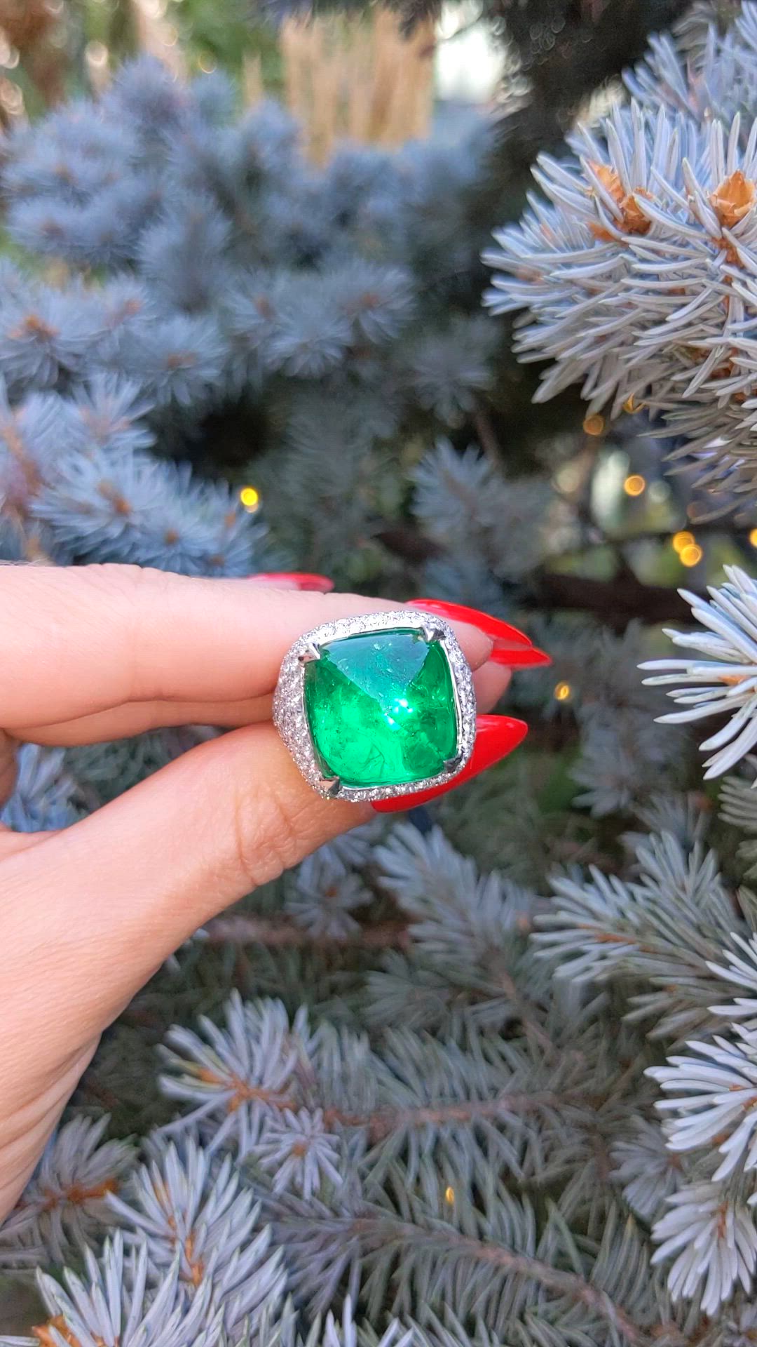 14.05 Ct. Emerald Natural Diamond Pave Ring, 18K White Gold Size Video