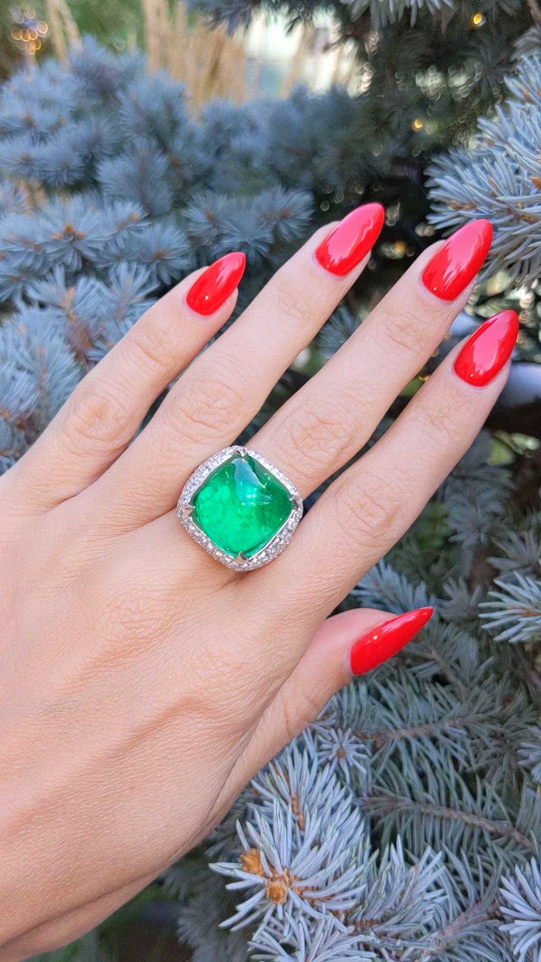 14.05 Ct. Emerald Natural Diamond Pave Ring, 18K White Gold Size Video