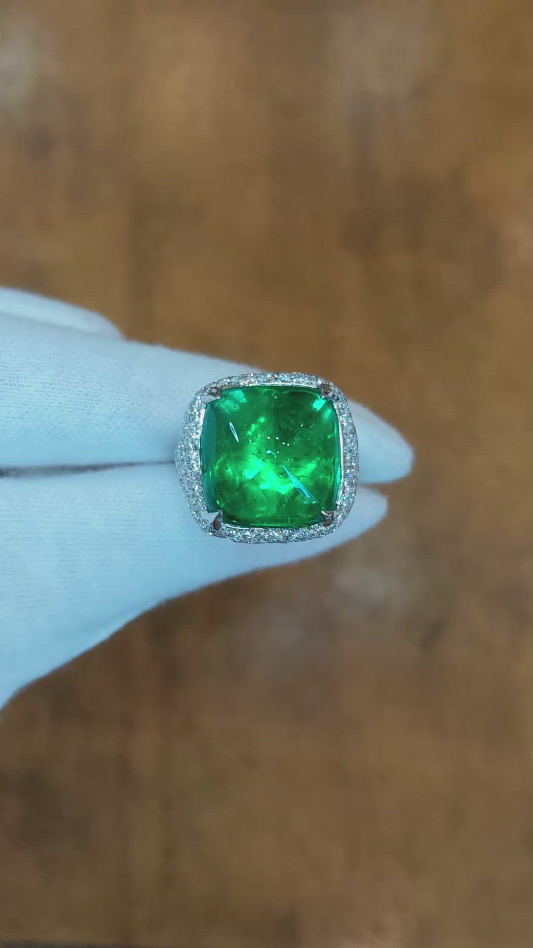 14.05 Ct. Emerald Natural Diamond Pave Ring, 18K White Gold Size Video