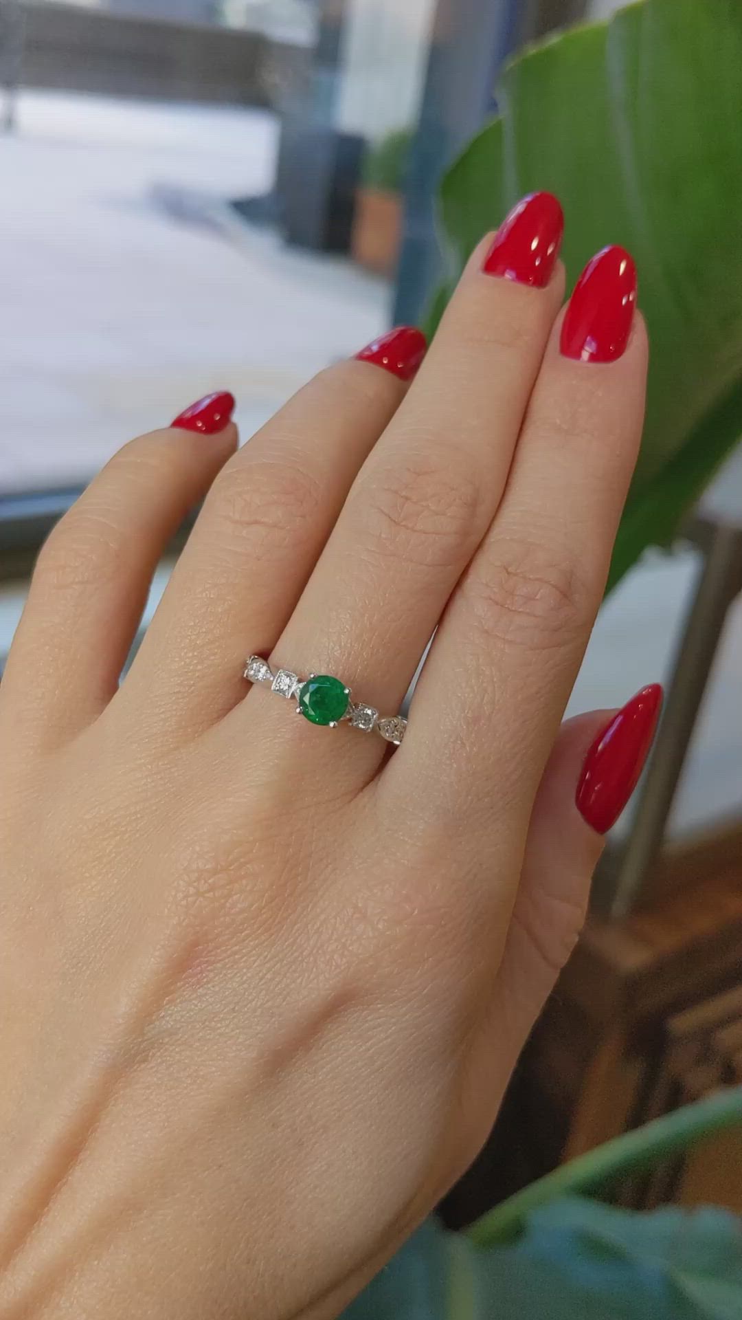 0.56 Ct. Emerald Natural Diamond Antique Style Ring, 18K White Gold Size Video