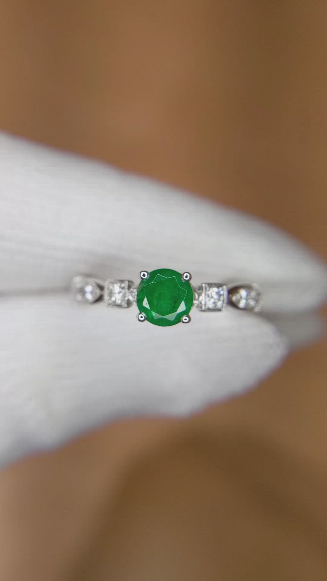 0.56 Ct. Emerald Natural Diamond Antique Style Ring, 18K White Gold Size Video