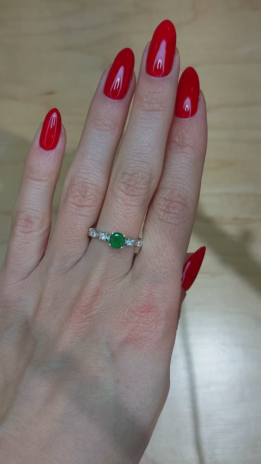 0.56 Ct. Emerald Natural Diamond Antique Style Ring, 18K White Gold Size Video
