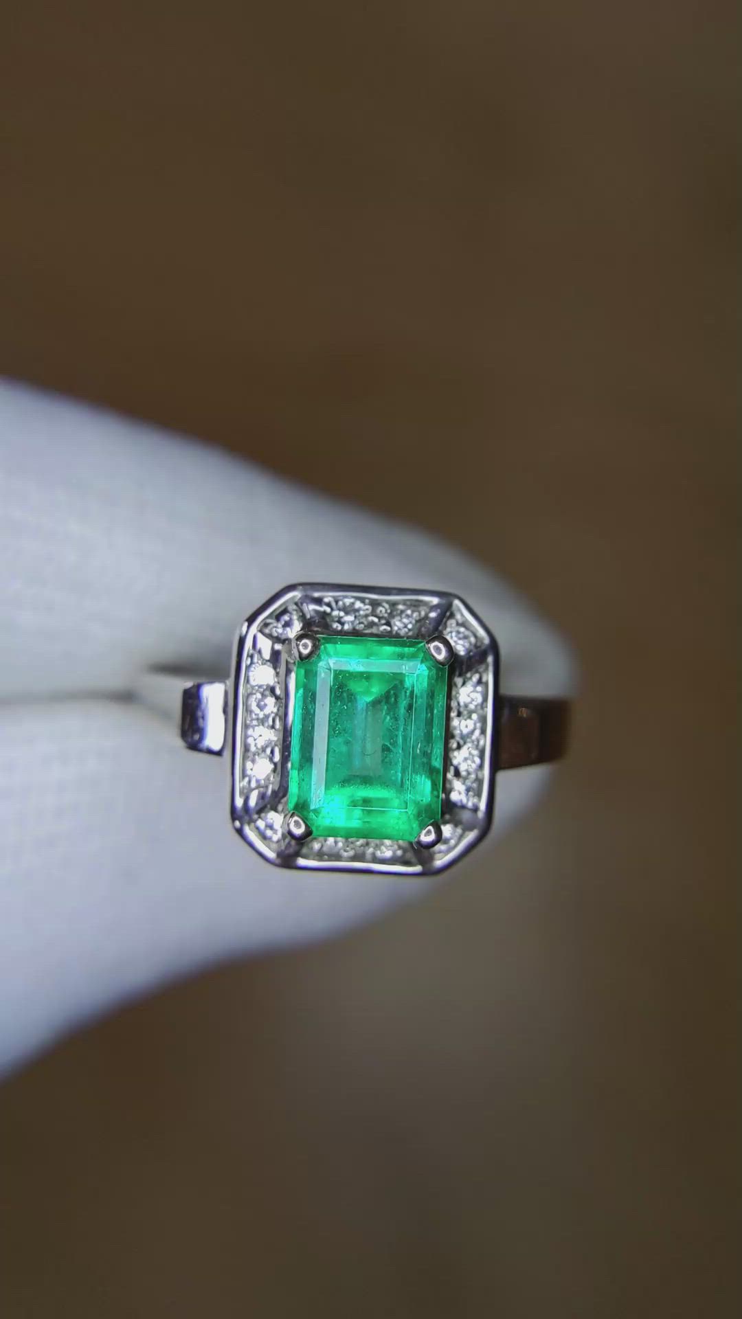 1.66 Ct. Emerald Natural Diamond Pave Ring, 14K White Gold Size Video