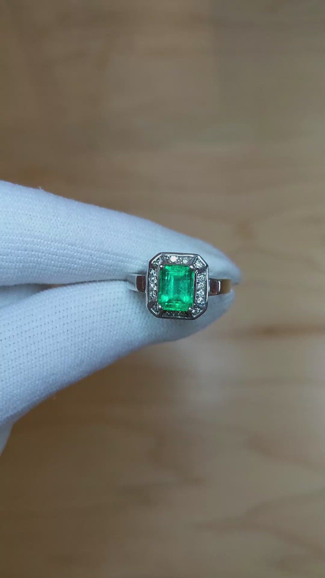 1.66 Ct. Emerald Natural Diamond Pave Ring, 14K White Gold Size Video