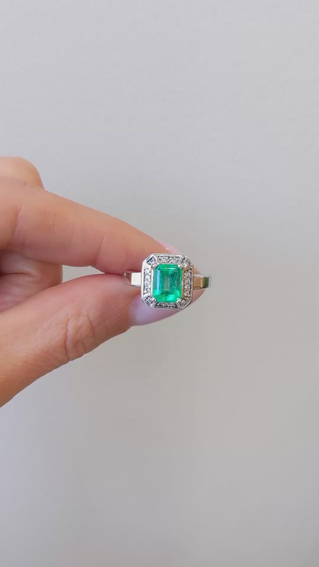1.66 Ct. Emerald Natural Diamond Pave Ring, 14K White Gold Size Video
