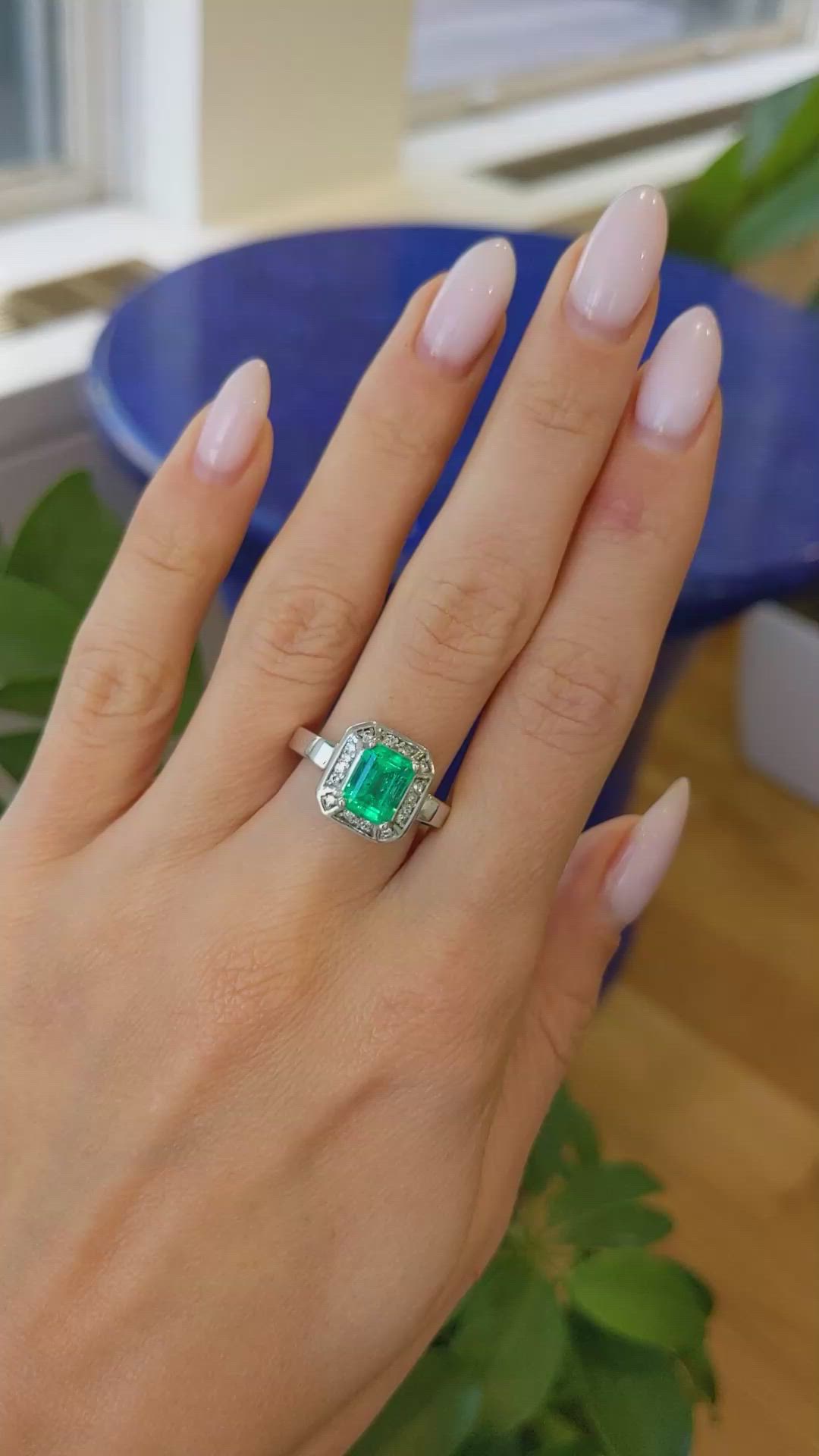 1.66 Ct. Emerald Natural Diamond Pave Ring, 14K White Gold Size Video