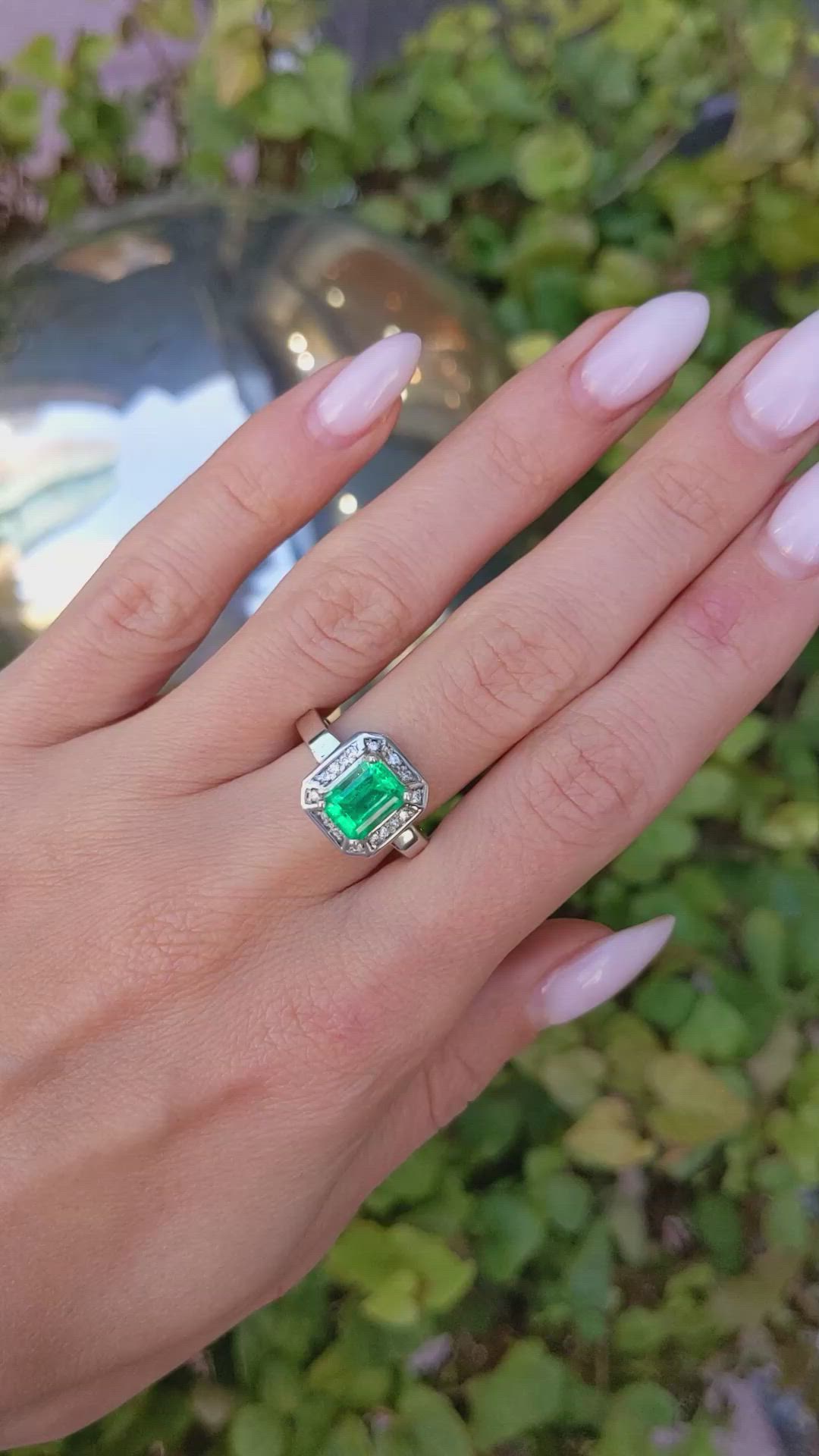 1.66 Ct. Emerald Natural Diamond Pave Ring, 14K White Gold Size Video