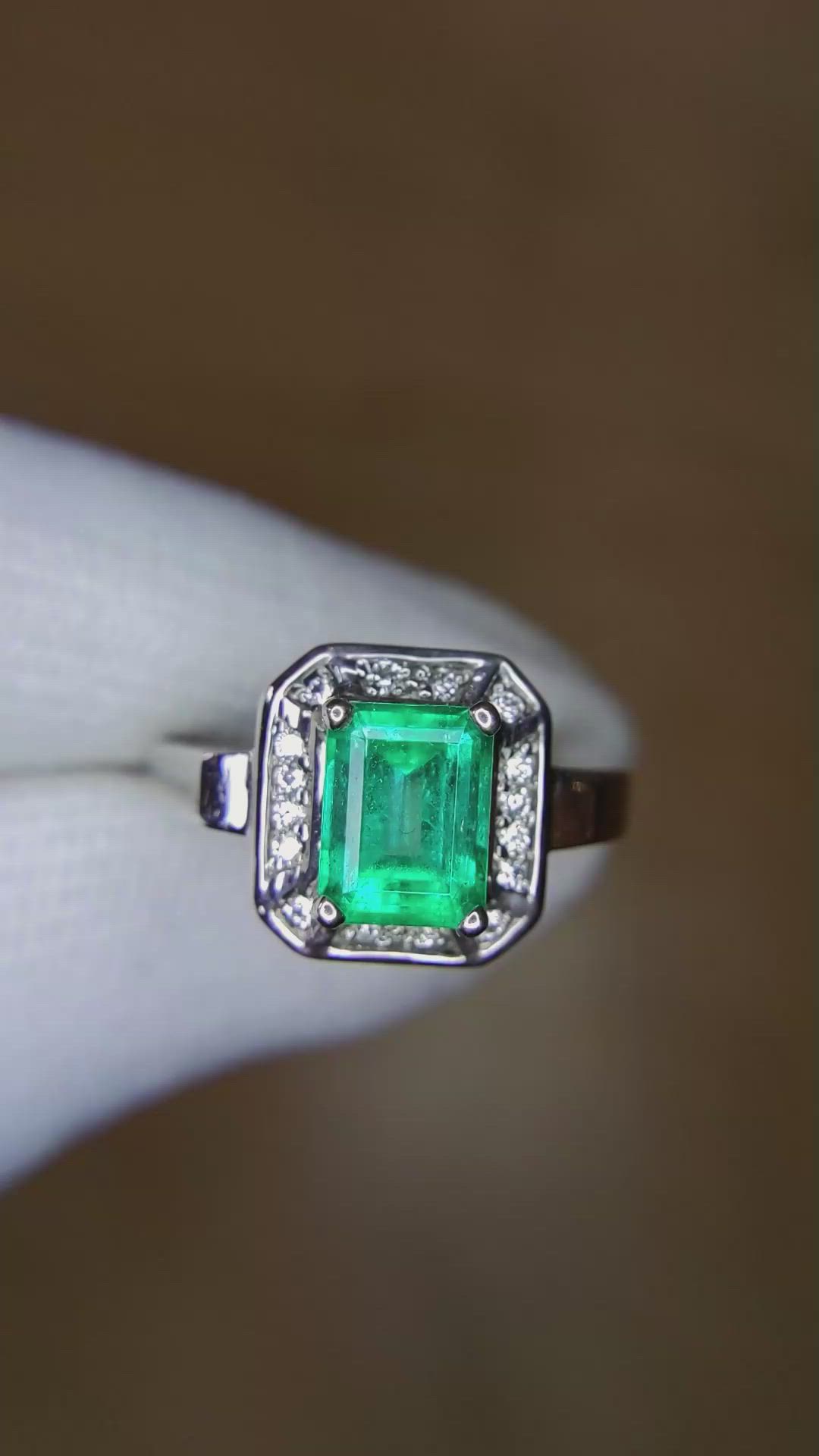 1.66 Ct. Emerald Natural Diamond Pave Ring, 14K White Gold Size Video