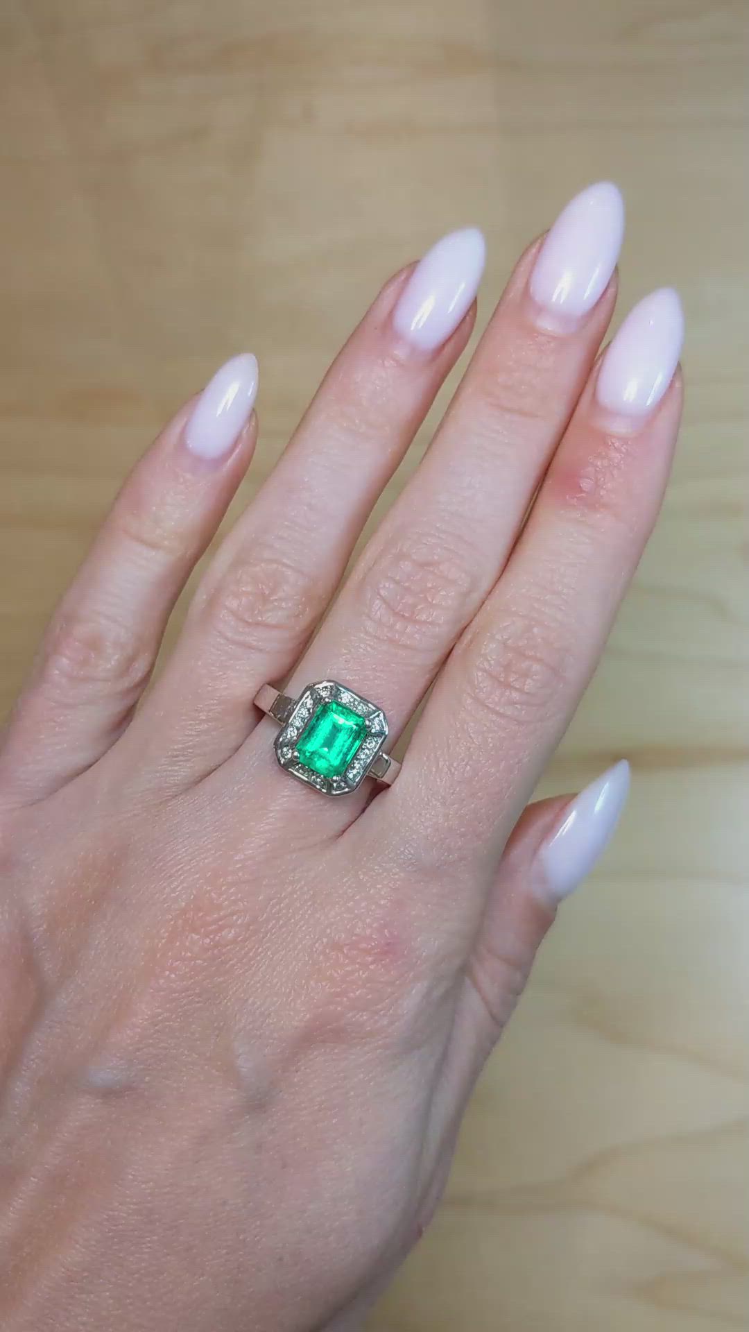 1.66 Ct. Emerald Natural Diamond Pave Ring, 14K White Gold Size Video