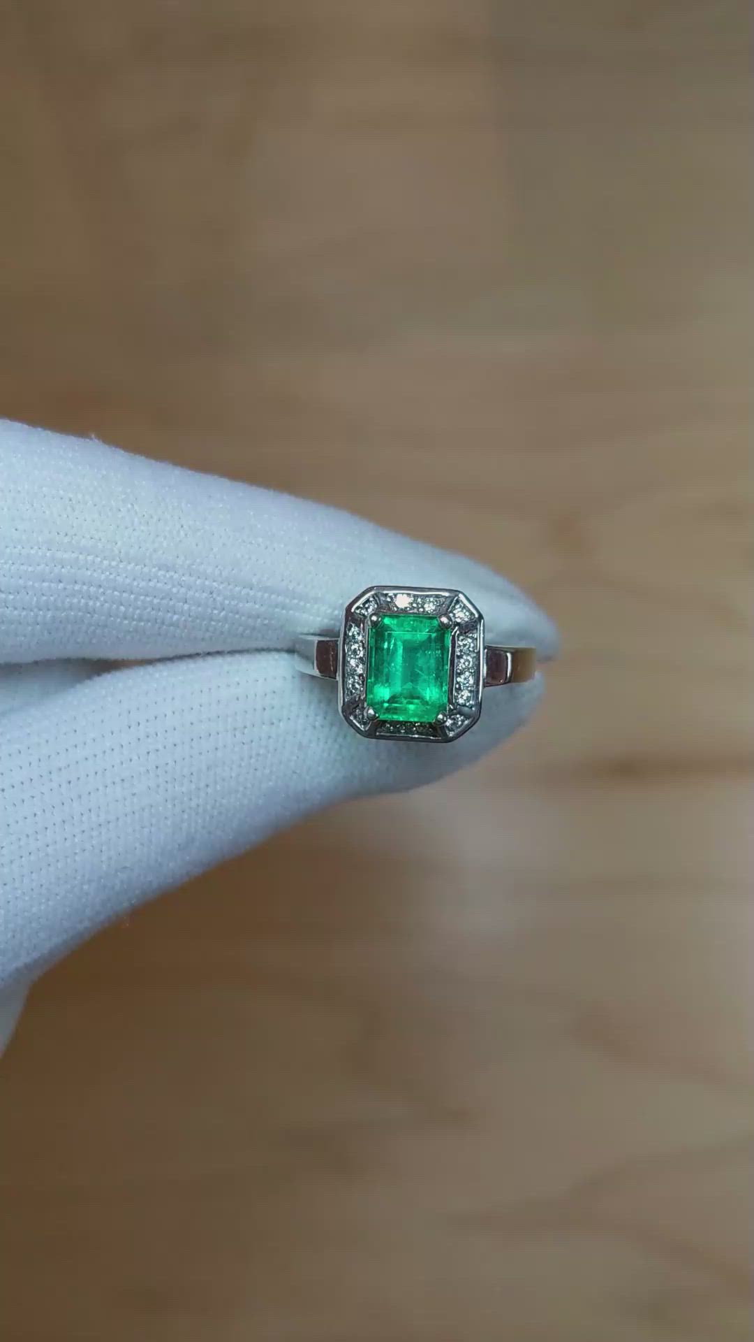 1.66 Ct. Emerald Natural Diamond Pave Ring, 14K White Gold Size Video