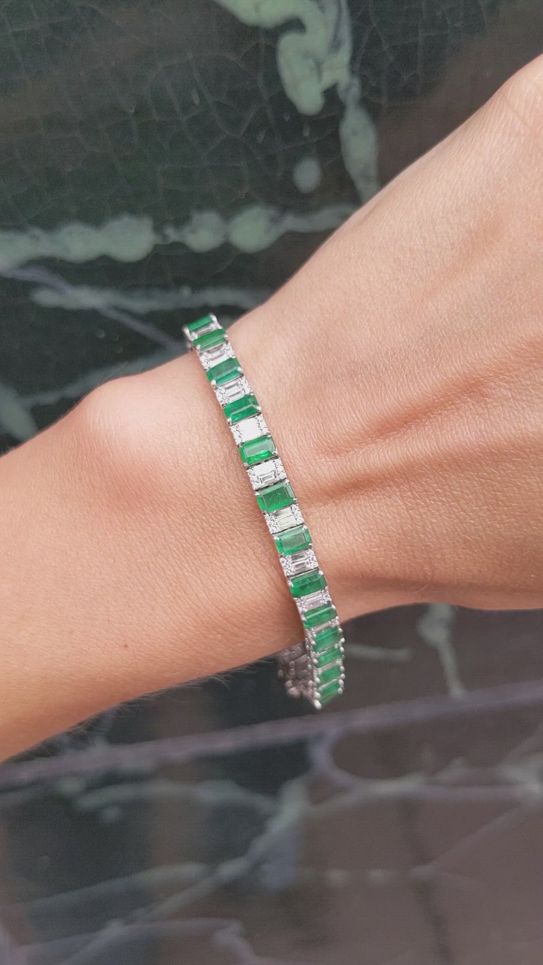 8.49 Ct.Tw. Emerald Natural Diamond Tennis/Line Bracelet, 18K White Gold Size Video