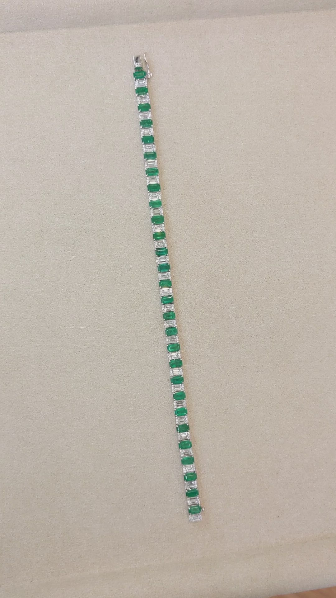 8.49 Ct.Tw. Emerald Natural Diamond Tennis/Line Bracelet, 18K White Gold Size Video