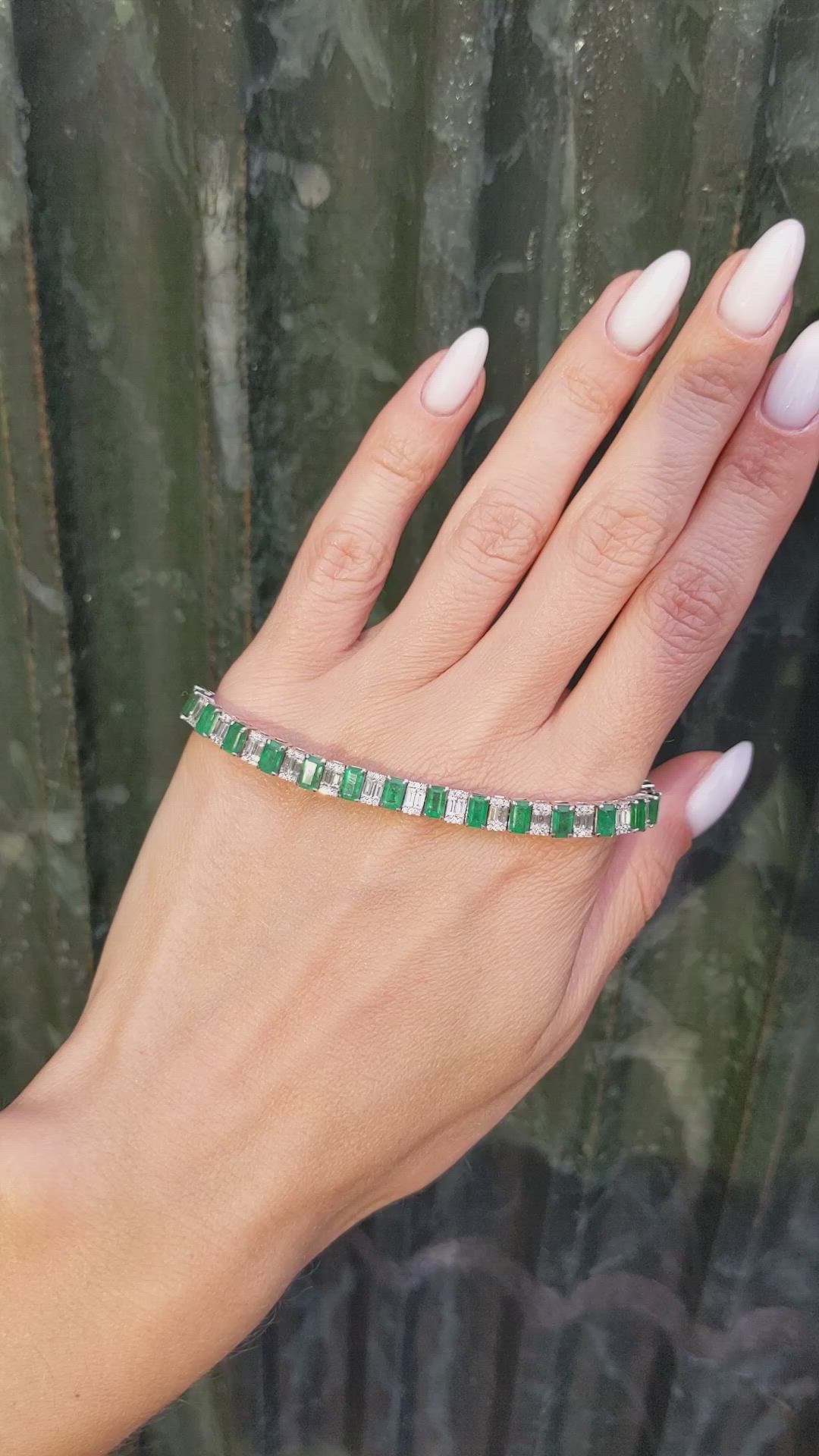 8.49 Ct.Tw. Emerald Natural Diamond Tennis/Line Bracelet, 18K White Gold Size Video