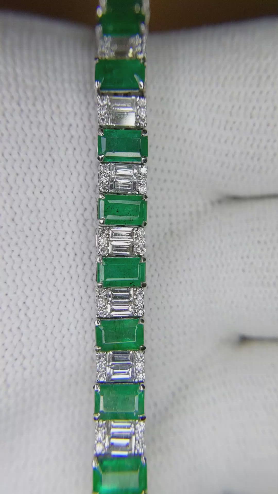 8.49 Ct.Tw. Emerald Natural Diamond Tennis/Line Bracelet, 18K White Gold Size Video