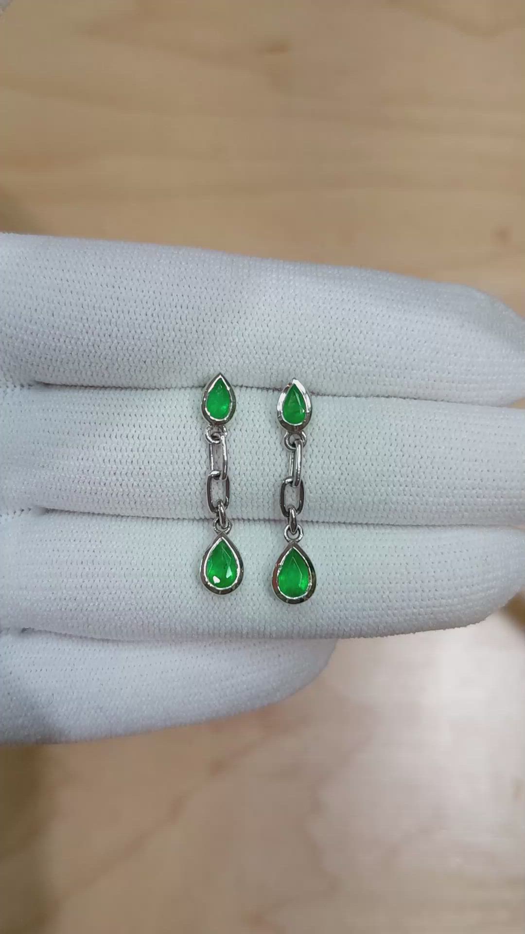 0.54 Ct.Tw. Emerald Emerald Bezel Earrings, 14K Yellow Gold Size Video