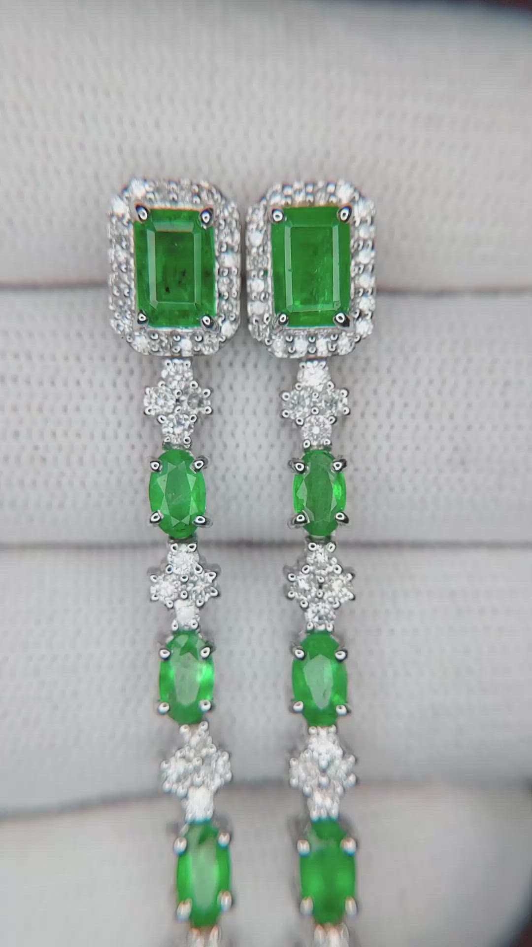 0.70 Ct.Tw. Emerald Emerald Drops Earrings, 14K White Gold Size Video