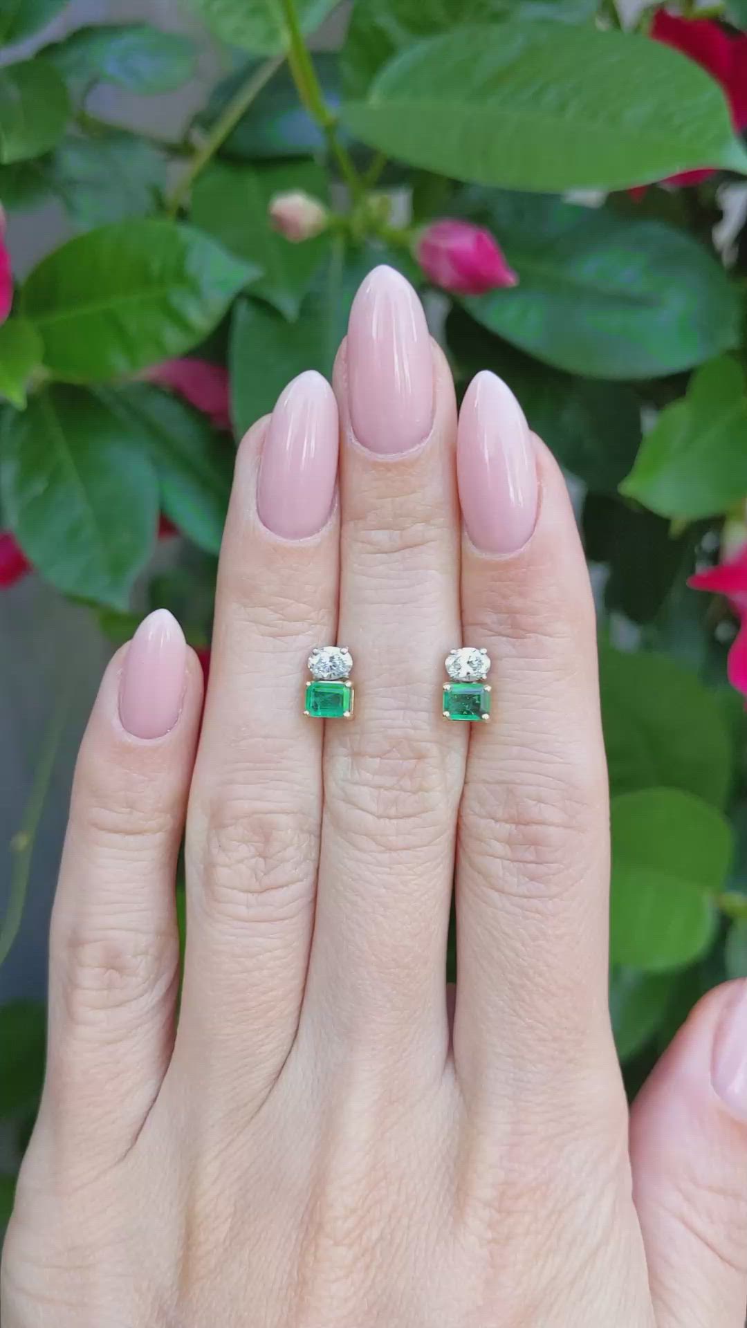 1.24 Ct.Tw. Emerald Drops Earrings, 14K White & Yellow Size Video