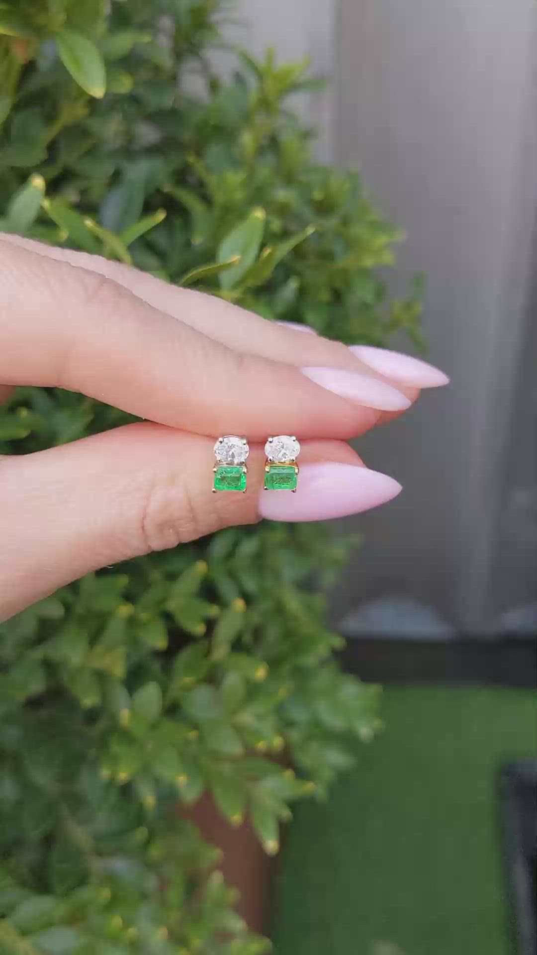 1.24&nbsp;Ct.Tw.Total Carat Weight Emerald and Natural Diamond Drops Earrings, 14K White & Yellow Size Video