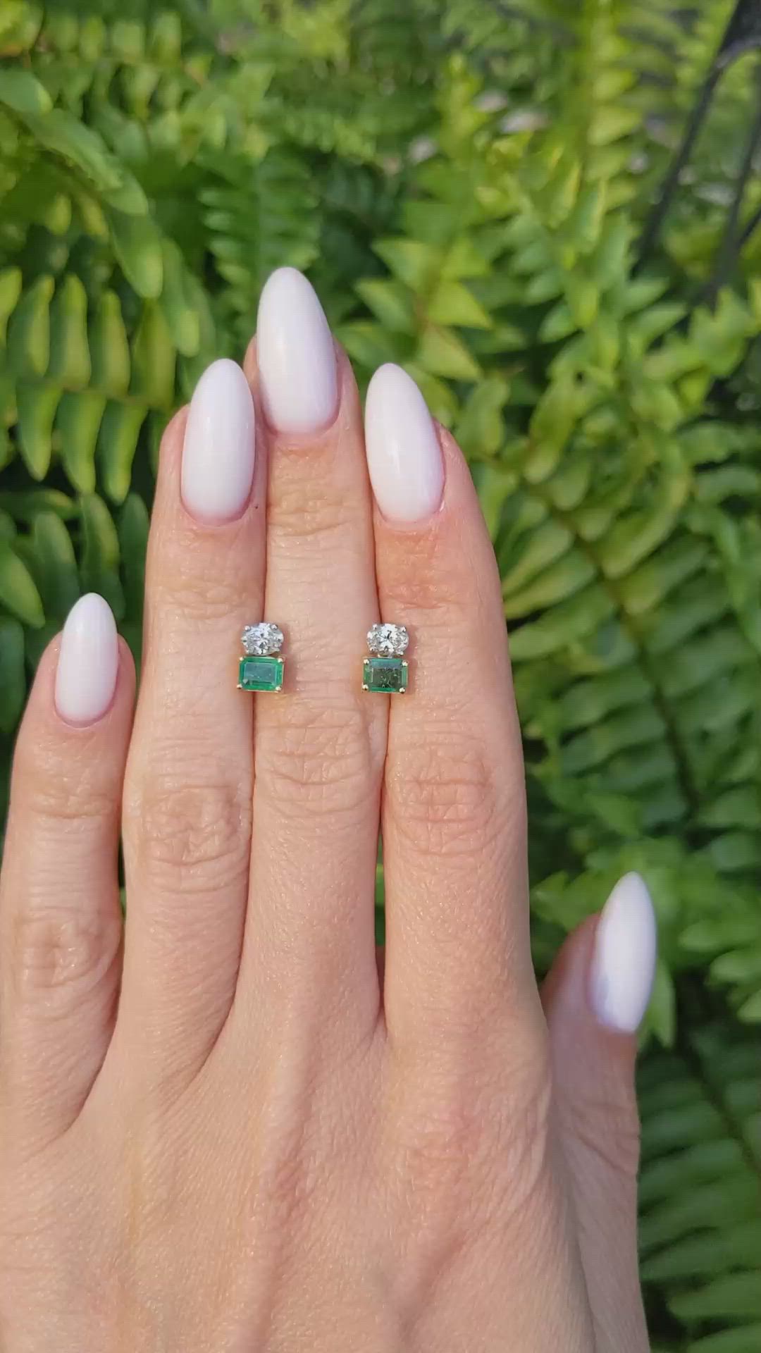0.76 Ct.Tw. Emerald Natural Diamond Drops Earrings, 14K White & Yellow Size Video