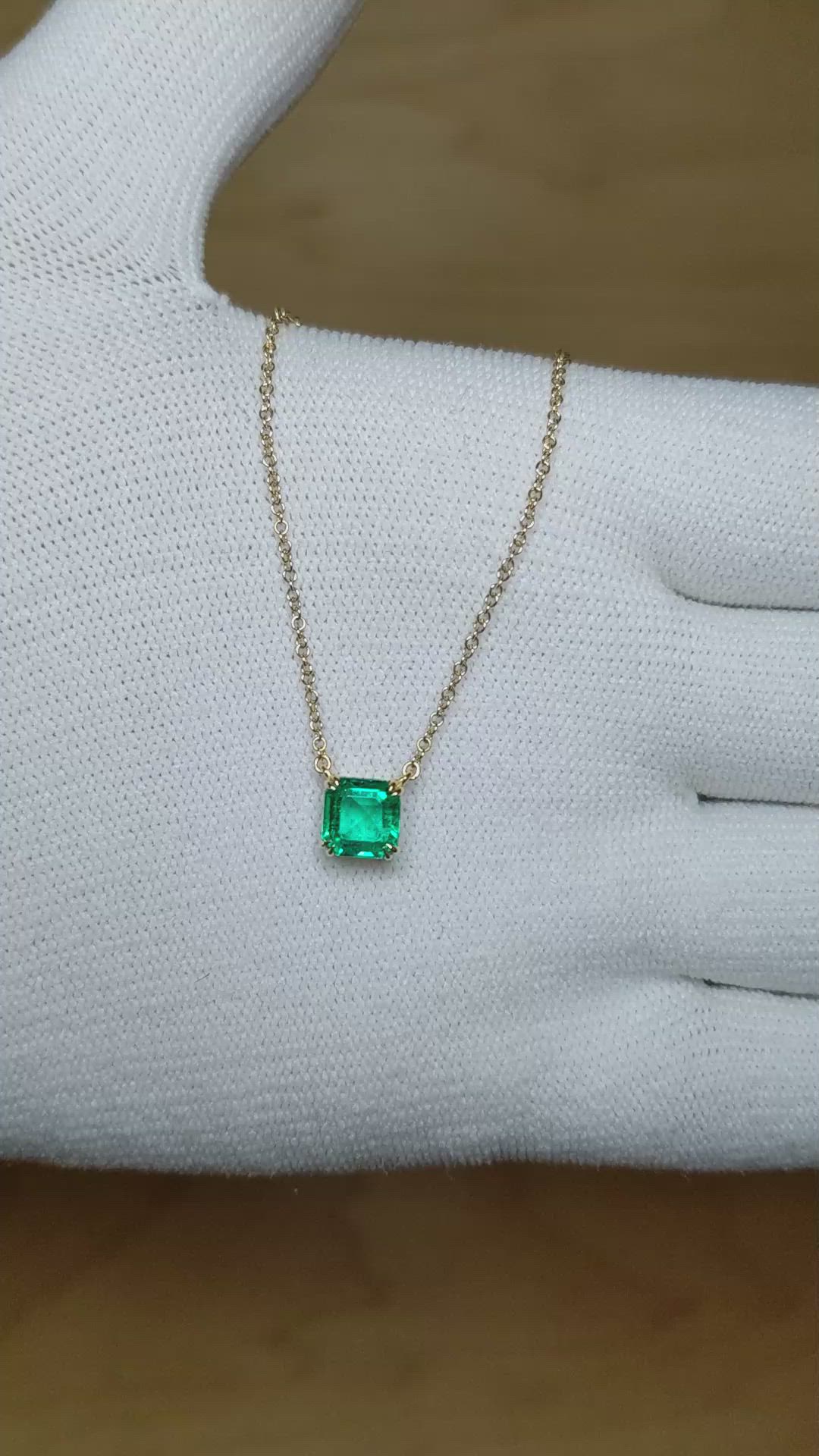 0.96 Ct. Emerald Solitaire Necklace, 18K Yellow Gold Size Video