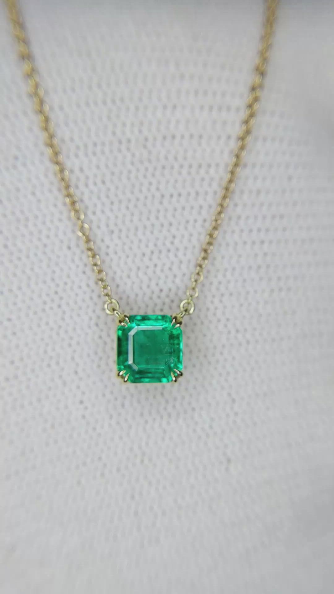 0.96 Ct. Emerald Solitaire Necklace, 18K Yellow Gold Size Video