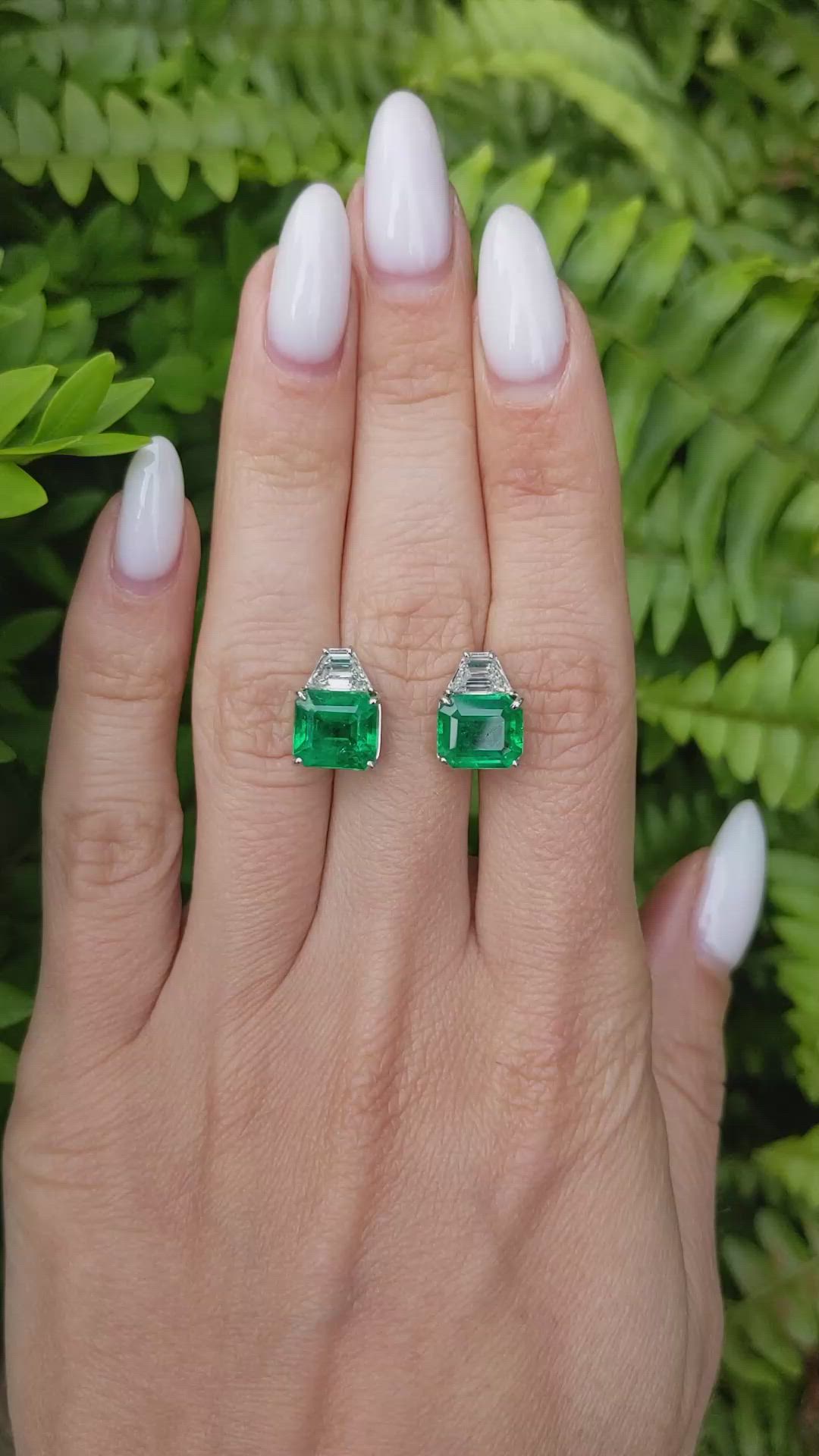 5.34 Ct.Tw. Emerald Natural Diamond Studs Earrings, Platinum 950 Size Video
