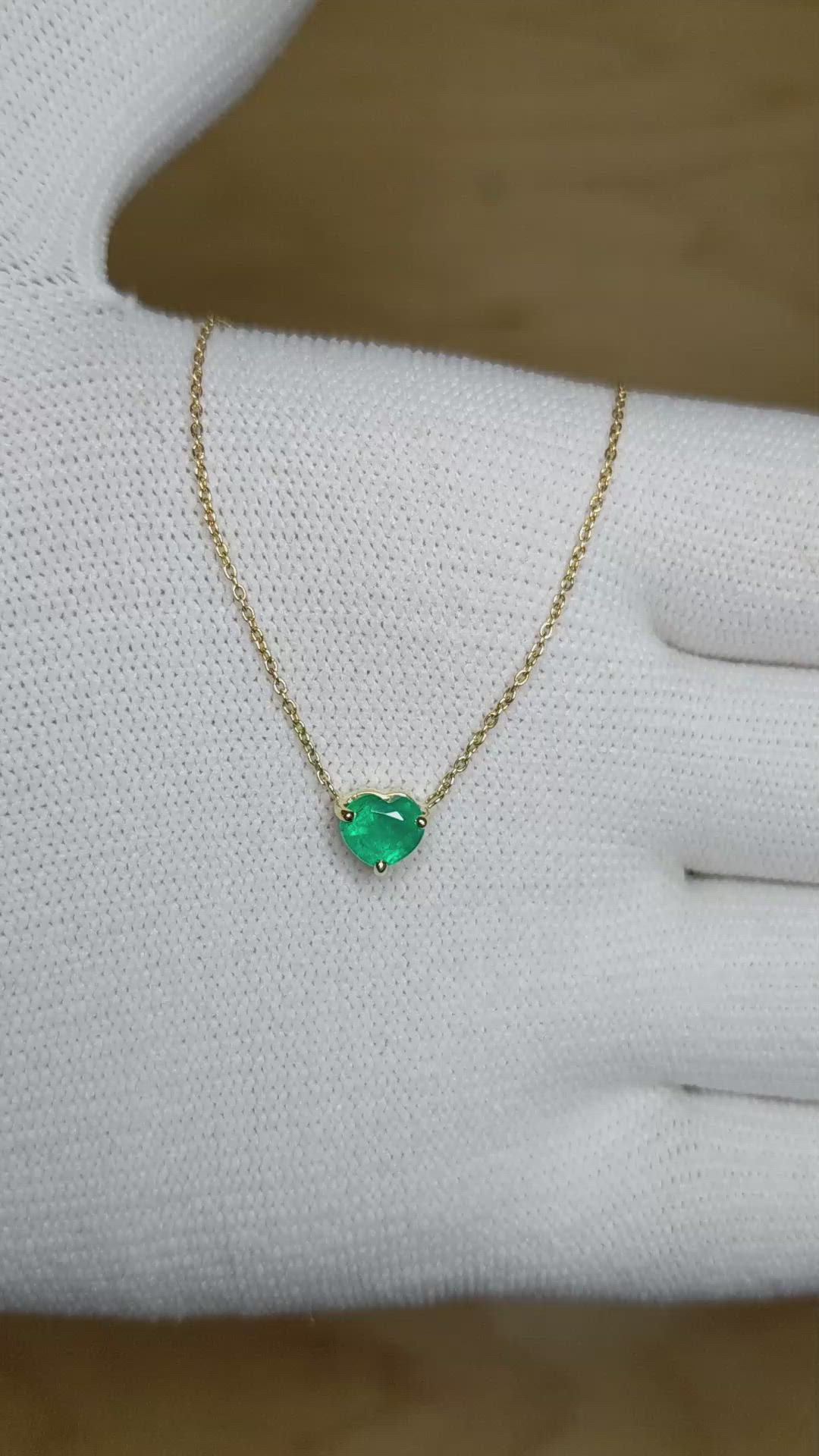 0.55 Ct. Emerald Solitaire Necklace, 14K Yellow Gold Size Video