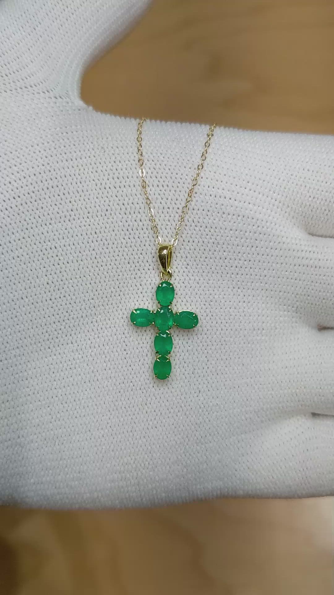 0.99 Ct. Emerald Religious Pendant, 14K Yellow Gold Size Video