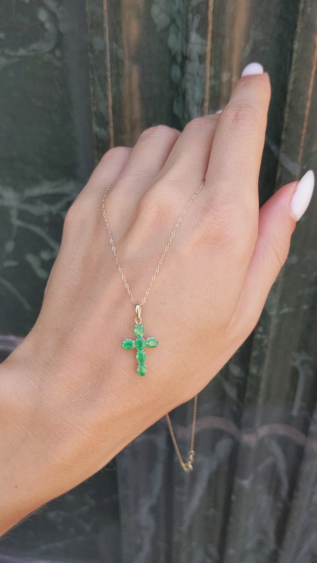 0.99 Ct. Emerald Religious Pendant, 14K Yellow Gold Size Video