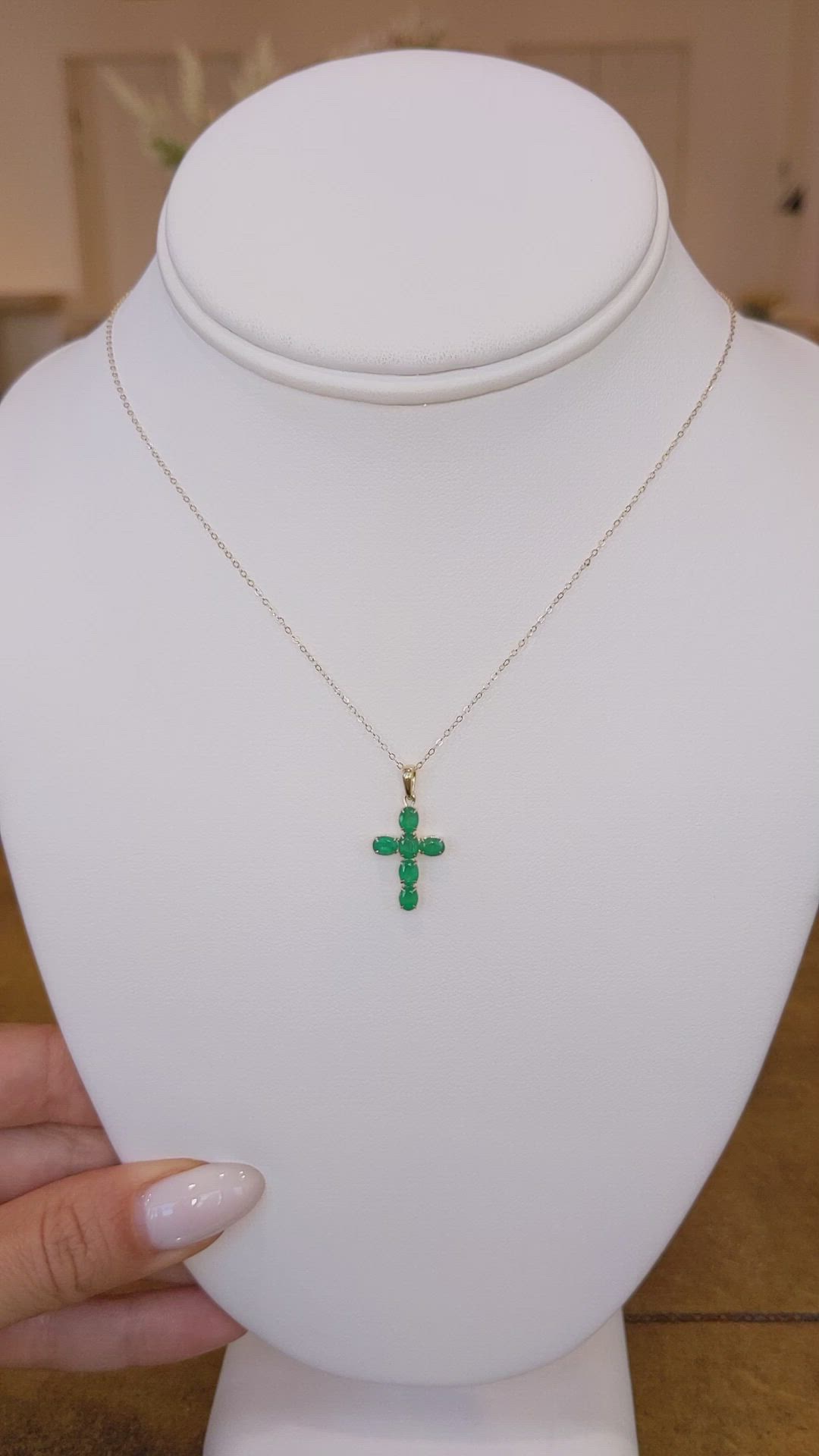 0.99 Ct. Emerald Religious Pendant, 14K Yellow Gold Size Video