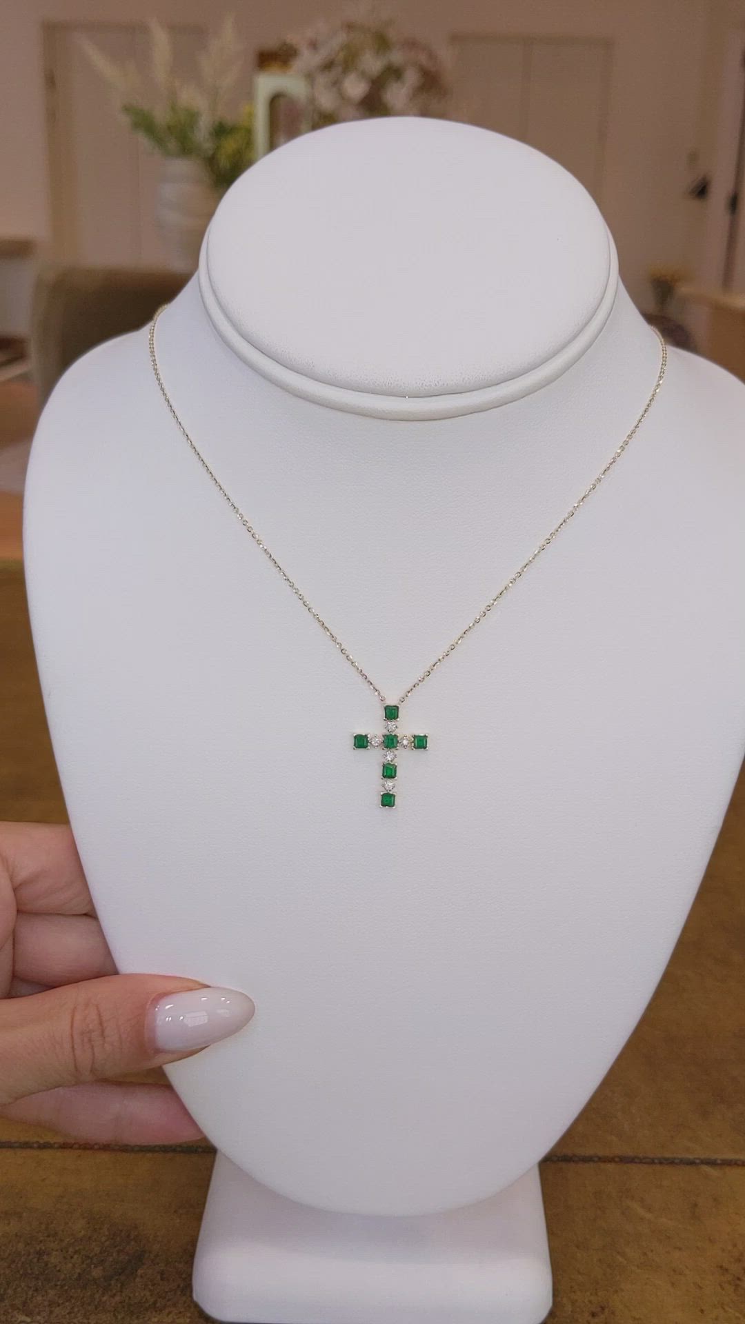 0.72 Ct. Emerald Natural Diamond Religious Necklace, 14K Yellow Gold Size Video