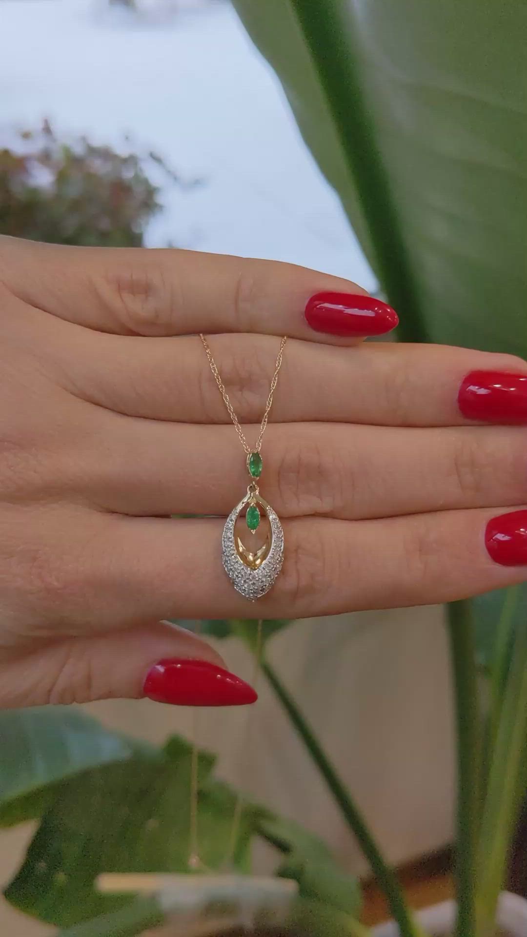 0.13 Ct. Emerald and Natural Diamond Pave Pendant, 14K Yellow Gold Size Video