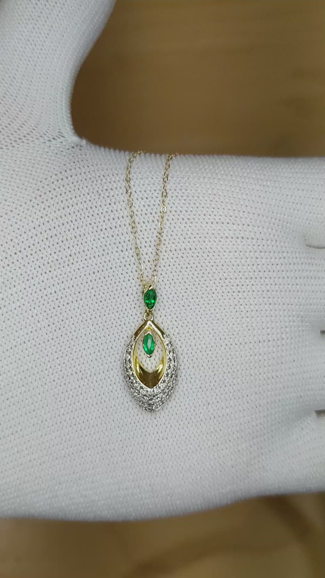 0.13 Ct. Emerald Natural Diamond Pave Pendant, 14K Yellow Gold Size Video