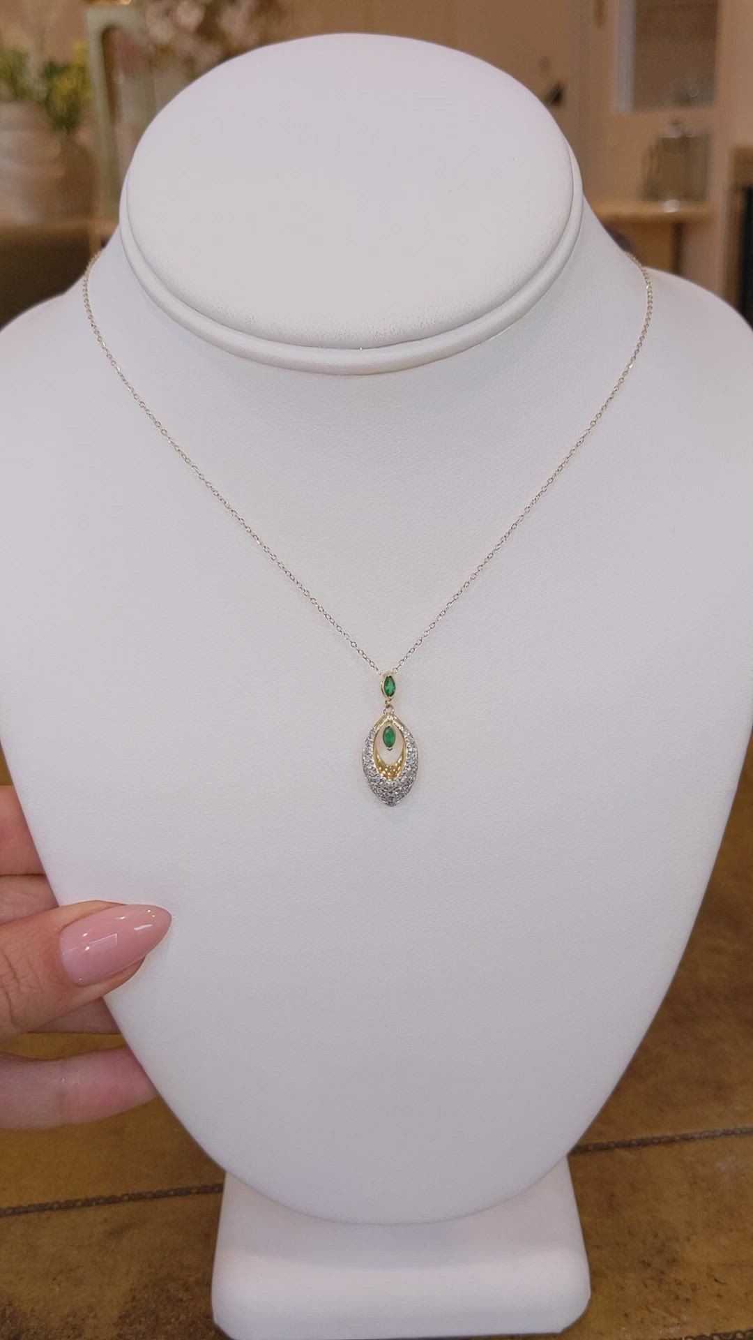 0.13 Ct. Emerald Natural Diamond Pave Pendant, 14K Yellow Gold Size Video