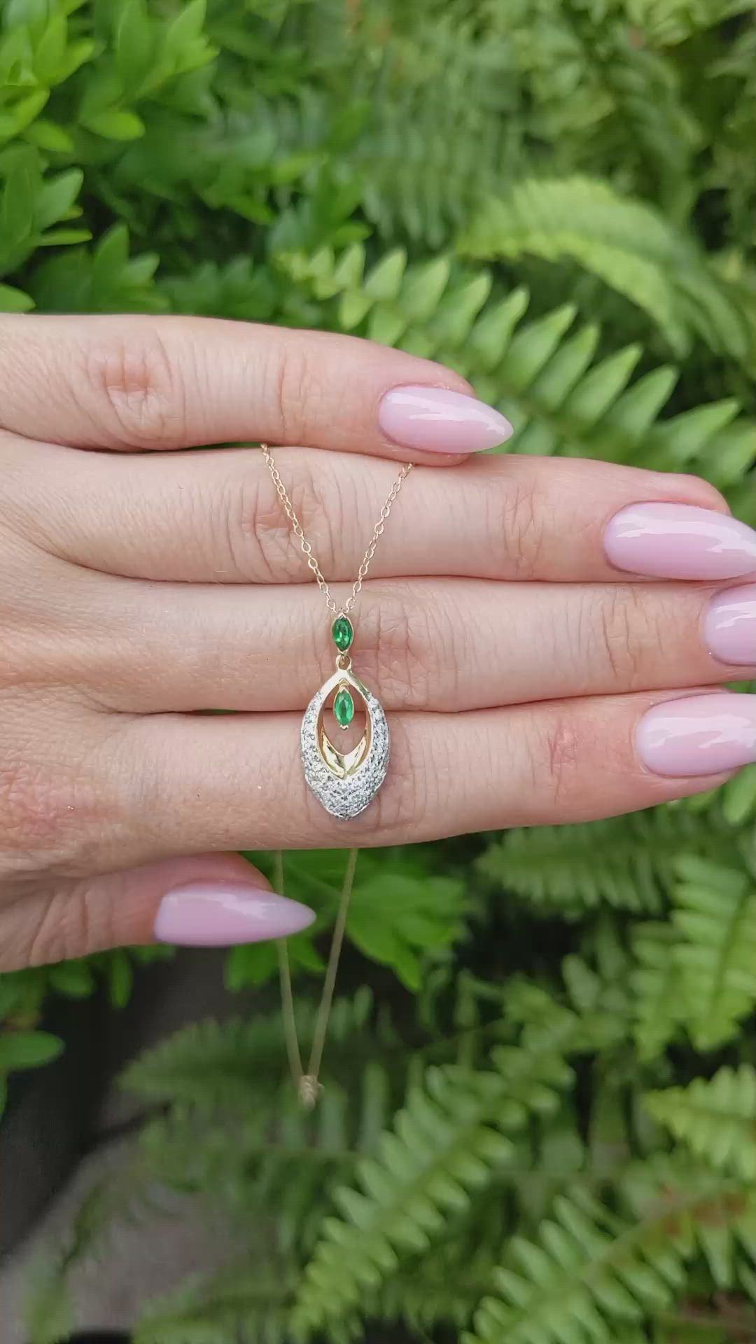 0.13 Ct. Emerald Natural Diamond Pave Pendant, 14K Yellow Gold Size Video