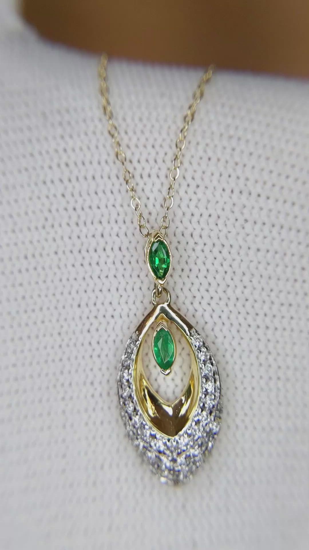 0.13 Ct. Emerald Natural Diamond Pave Pendant, 14K Yellow Gold Size Video