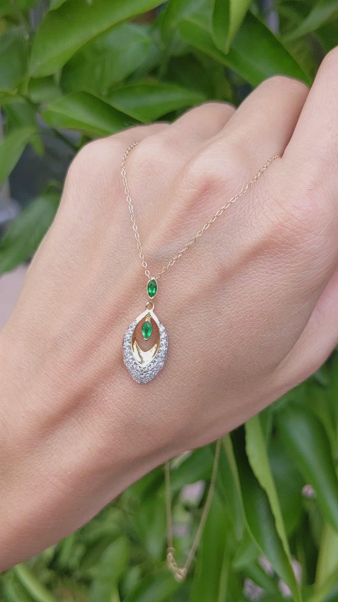 0.13 Ct. Emerald Natural Diamond Pave Pendant, 14K Yellow Gold Size Video