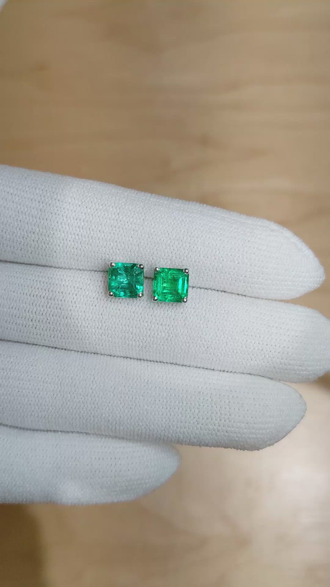 2.60 Ct.Tw. Emerald Studs Earrings, 14K White Gold Size Video