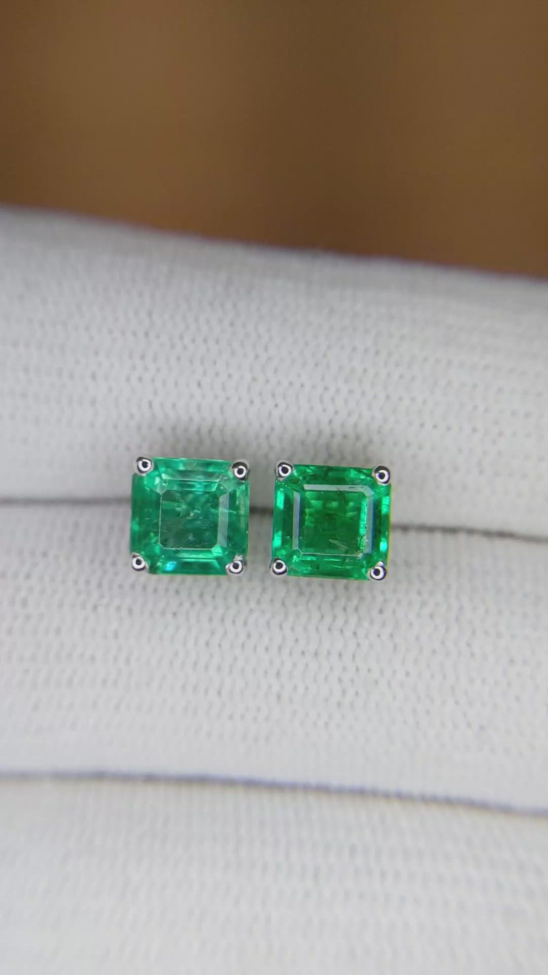 2.60 Ct.Tw. Emerald Studs Earrings, 14K White Gold Size Video