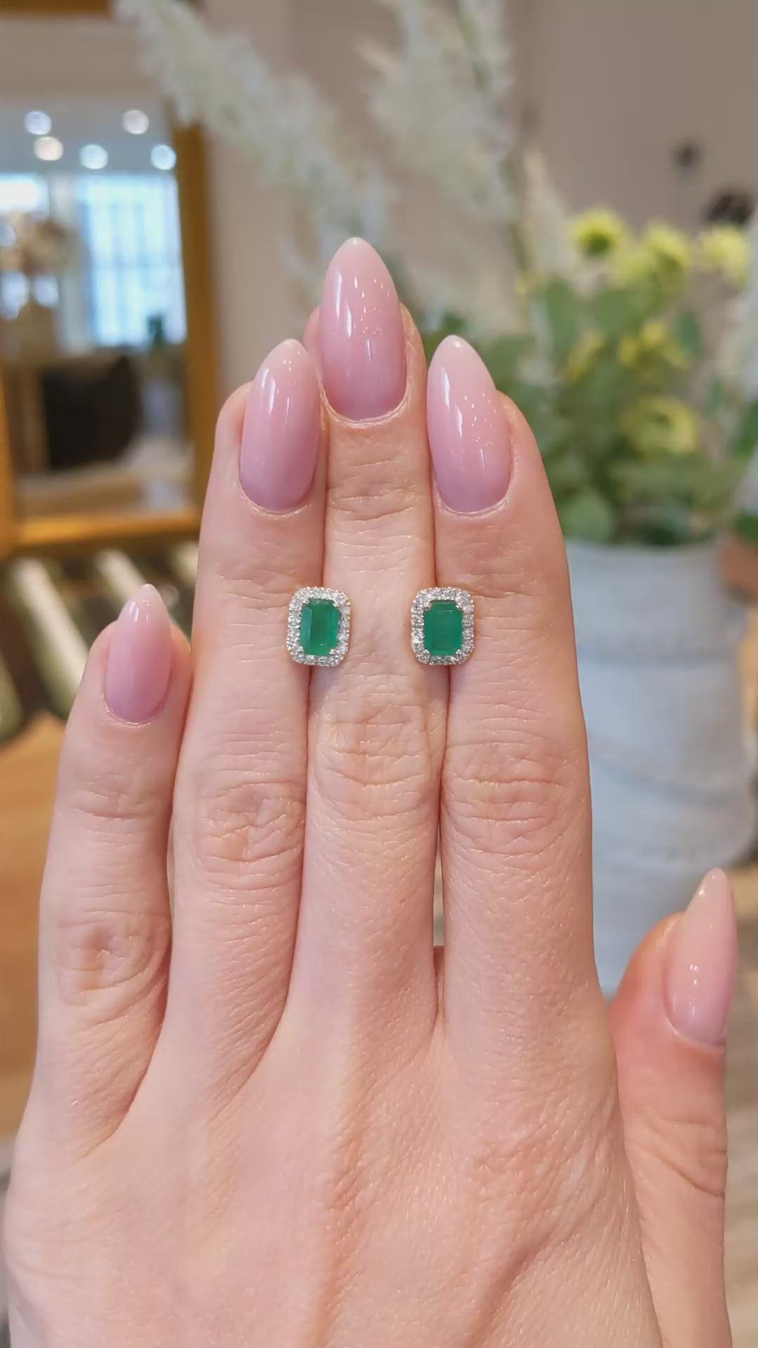 1.14 Ct.Tw. Emerald Natural Diamond Studs Earrings, 14K Yellow Gold Size Video